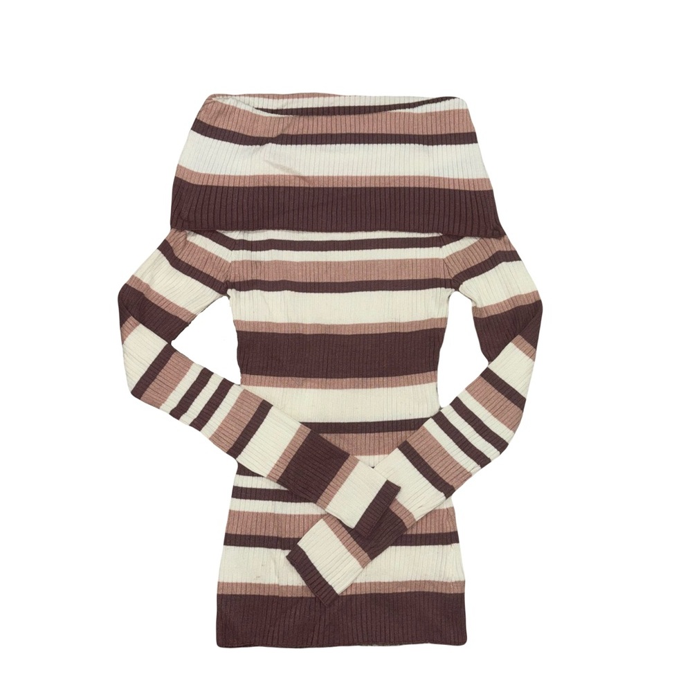 Say What? Brown and Cream Off-the-Shoulder Sweater